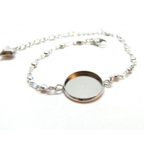 Hl248001p pax 1 bracelet chaine pour support de cabochon en 16mm - en acier inoxydable 304 -finition argenté