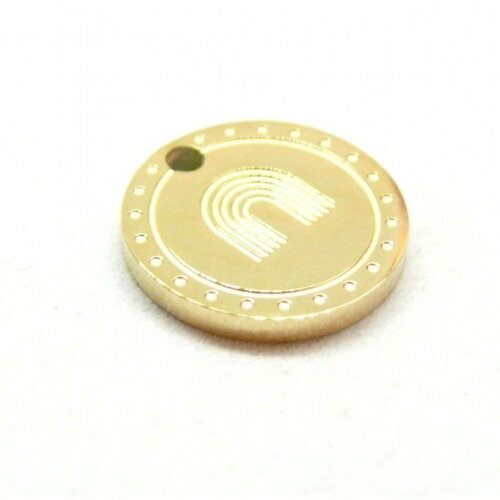Ps11921580 pax 1 pendentif médaillon arc en ciel travaillé 12mm, acier inoxydable 304 finition doré