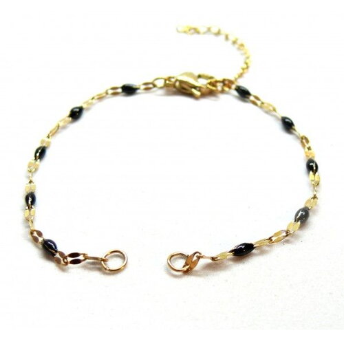 Ps11916966 pax 1 bracelet ajustable maille fantaisie 2.5mm résine emaillée noire acier inoxydable 304 doré