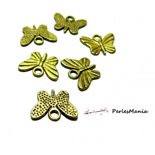 10 pendentifs ( 2d2236 ) papillon stries metal couleur bronze