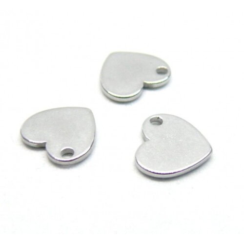 Ps11902155 pax 4 pendentifs forme cœur 9mm en acier inoxydable 304 finition argenté