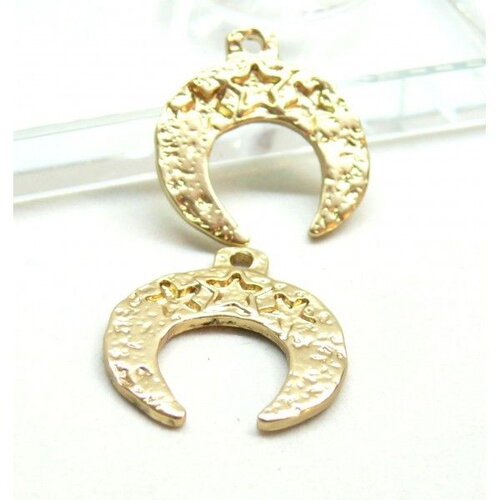 Ps11667869 pax 4 pendentifs corne avec étoile 21mm en métal finition or mat