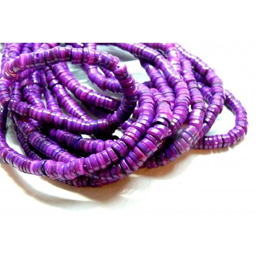 Hq024001e lot 1/2 fil d'environ 19 cm perles nacre véritable heishi rondelles 6mm coloris violet