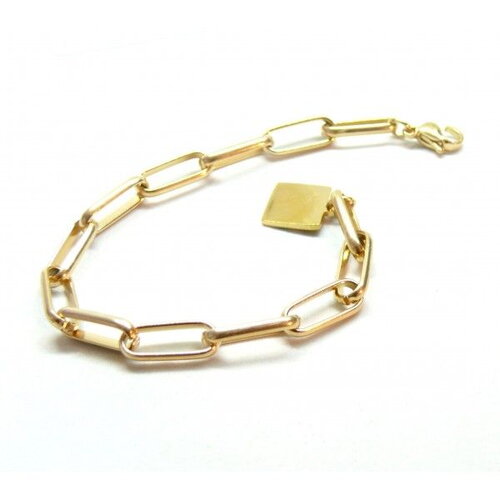 Ps11002053 pax 1 bracelet avec maille rectangle et plaque carré  à graver en acier inoxydable 304 finition doré à l'or fin 18k