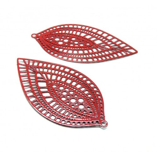 Ps11919064 pax 4 estampes pendentifs marquise travaillées 45mm métal finition rouge