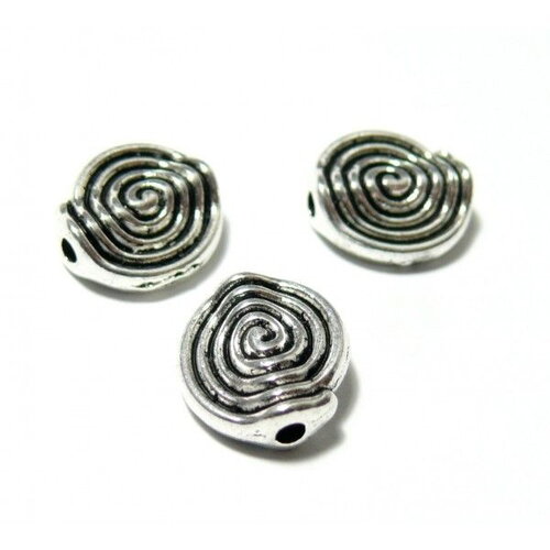 Ps1106053 pax 20 passants perles intercalaires spirales 12mm metal couleur argent antique
