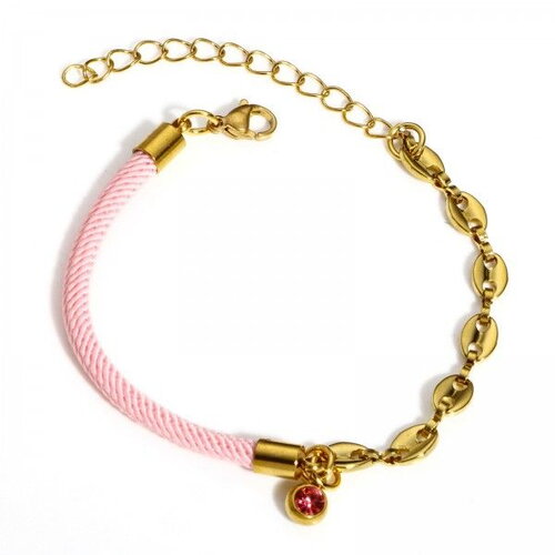Ps110908425 pax 1 bracelet cordon rose avec strass et chaine maille marine en  acier inoxydable 304 finition doré