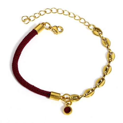 Ps110908426 pax 1 bracelet cordon bordeaux avec strass et chaine maille marine en  acier inoxydable 304 finition doré