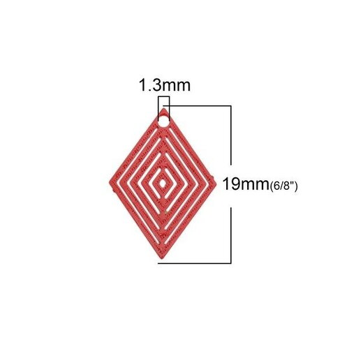 Ps110146630 pax de 10 estampes pendentif filigrane petit losange rouge 20 par 18mm