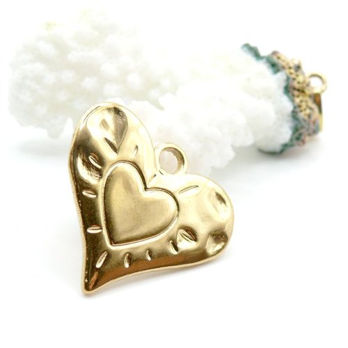 Ps11913363 pax 1 pendentif coeur 24mm en acier inoxydable 304 finition doré