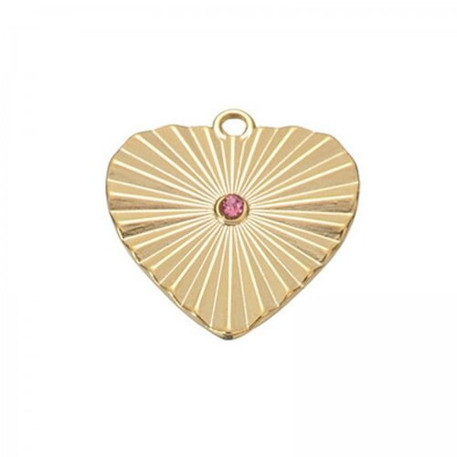 Ps11911208 pax 1 pendentif coeur avec strass rose 18mm en acier inoxydable 304 finition doré pour bijoux raffinés