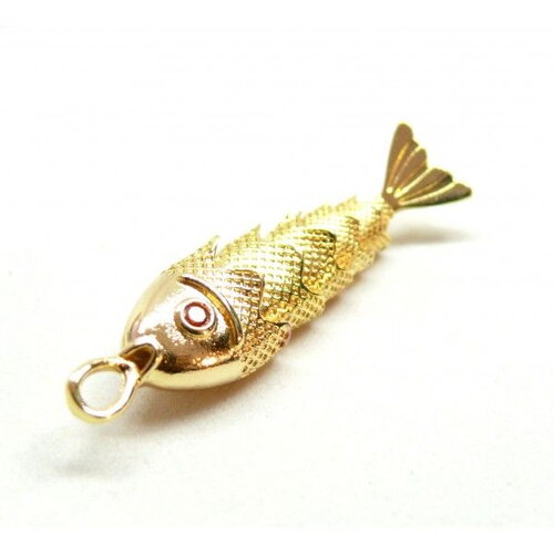Ps11920545 pax 1 pendentif poisson 3d articulé  40mm en cuivre finition doré à l'or fin 18k