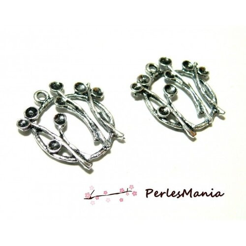4 pendentifs bouquet de fleur vieil argent ob11615 fournitures loisirs créatifs
