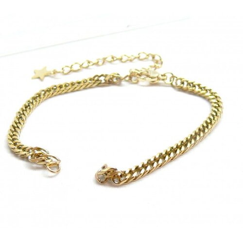 H11jb00878 pax 1 bracelet 16cm pour intercalaire avec chaine d'extension maille 3.5mm en acier inoxydable 304 finition doré