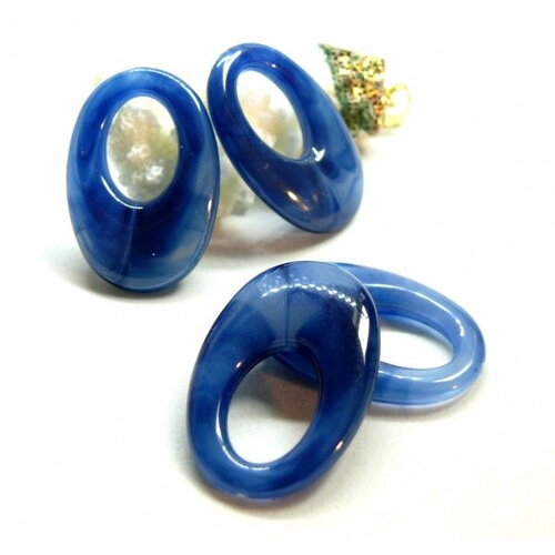 Bu11201212134827 pax 4 pendentifs acrylique bleu marbré 33mm ref2