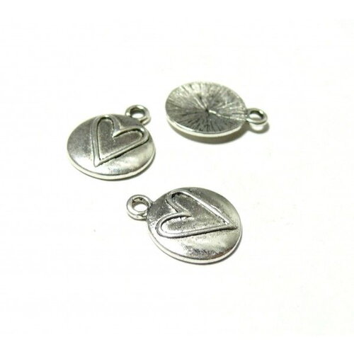Ps11101007 pax 20 pendentifs, breloque, charms coeur 19mm  métal finition argent antique