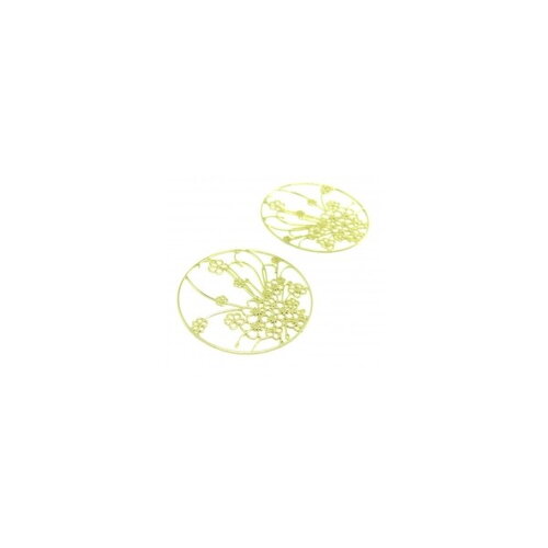 Ae114140 lot de 4 estampes pendentif filigrane champ de fleurs 30mm métal couleur dore