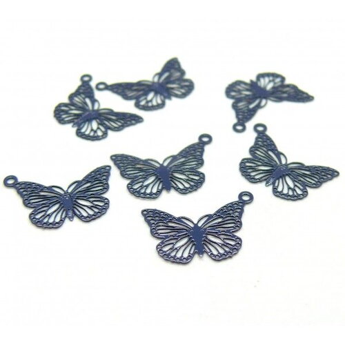 Ps11915971 pax 20 estampes pendentifs papillons 15mm métal finition bleu nuit