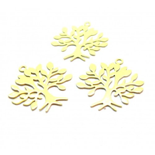 Ae1110554 lot de 4 estampes pendentif filigrane arbre 23mm métal coloris jaune pale
