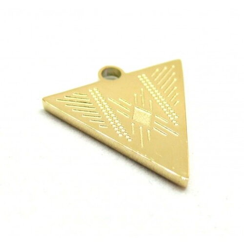H11h21342g pax 2 pendentifs, charms triangle travaillé 19mm, en acier inoxydable 316l, doré à l'or fin 18k, placage ionique