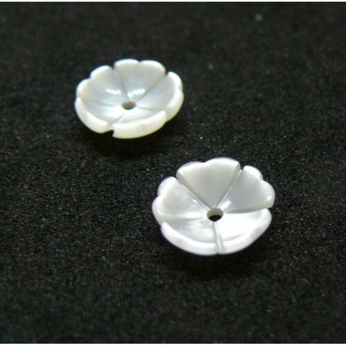 Bu111305160939092 pax 2 perles, cabochons forme fleur 6mm en nacre coloris blanc