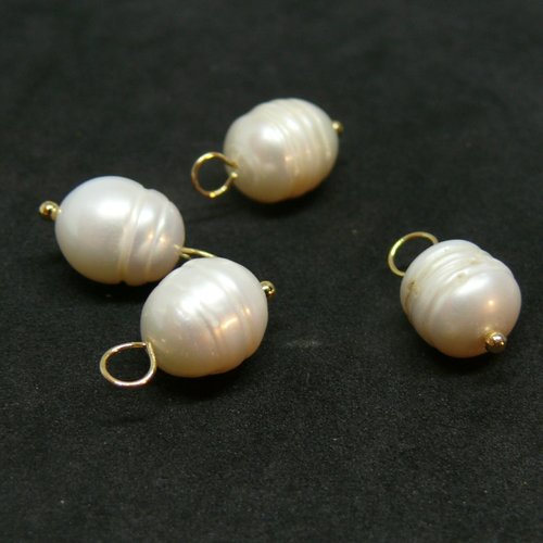 Ps11913374 pax 2 pendentifs de perles naturelles forme de grain de riz 8 par 7mm, acier inoxydable, finition doré placage ionique