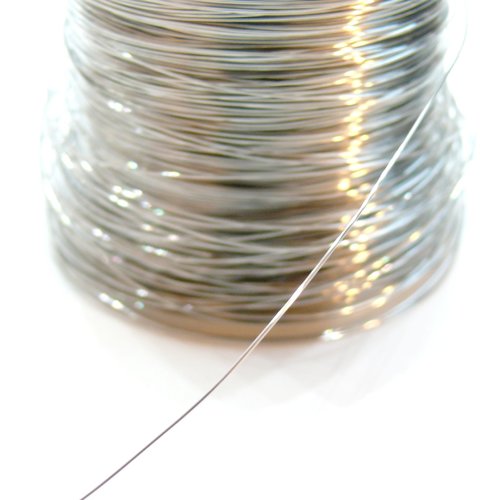 H11wh001647p04 pax 10 mètres de fil câblé 0.4mm, acier inoxydable 304, finition argenté pour la fabrication de bijoux
