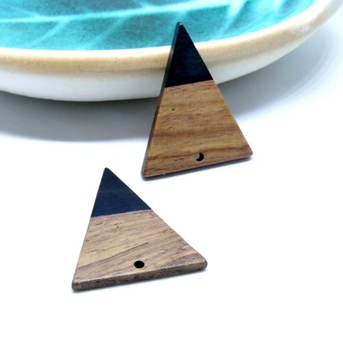 Ht035-06c pax 2 pendentifs triangle en bois et résine noir 37.5mm