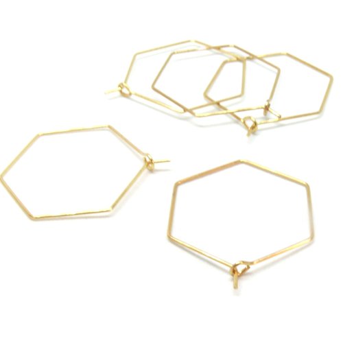 H11k21603bg pax 10 boucles d'oreille créoles tiges, hexagonale 25mm, acier inoxydable 316 chirurgica,l doré à l'or fin 18k