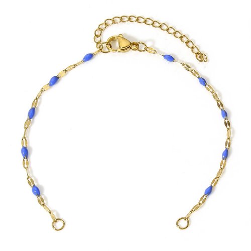 Ps11916968 pax 1 bracelet ajustable avec chaîne d'extension, maille fantaisie 2.5mm avec résine émaillée bleu, acier inoxydable dore