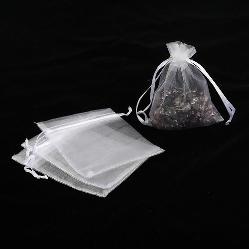 Hr016 pax 10 pochettes organza blanc 9 par 12 cm pour bijoux, dragés