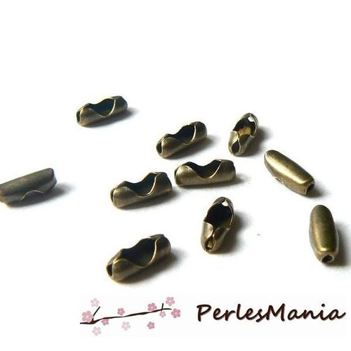 Ps1112541 pax 100 fermoirs, connecteurs, chaine à billes boules 2,4mm, laiton finition bronze