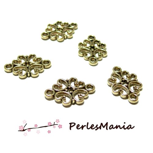Ps005 pax 10 pendentifs connecteur arabesque, métal couleur or antique