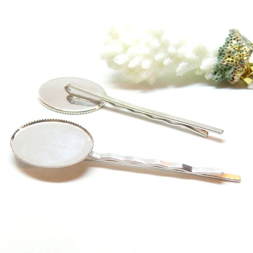 Pax 4 supports de barrettes, bob pin, plateau dentelle 13 par 18mm, laiton coloris argent platine