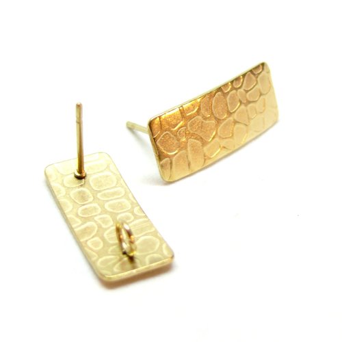 H11i28423g – lot de 4 boucles d’oreilles puce rectangle martelée 20mm – acier inoxydable 304 doré placage ionique