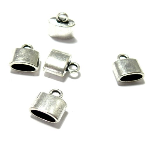 Ref 2b6636 pax 10 embouts pour cordon lanières 10mm, métal finition argent antique