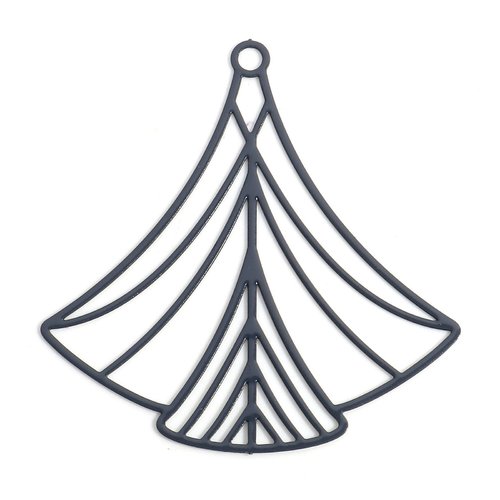 Ps11898613 pax 4 estampes, pendentif filigrane eventail art déco 40 par 45mm, coloris gris, diy bijoux