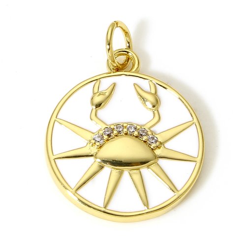 Ps11917977 pax 1 pendentif avec anneau 22mm, signe astrologique cancer, laiton avec résine émaillé, finition doré à l'or fin 18k