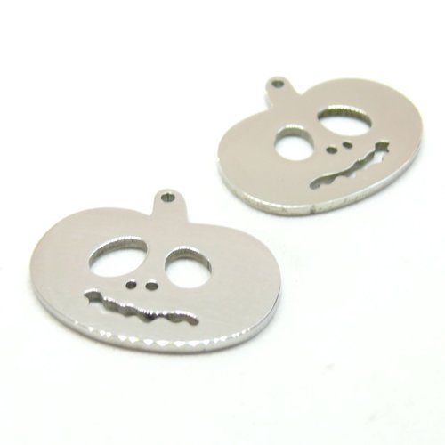 H11n098091p pax 2 pendentifs, citrouille, potiron 21mm, acier inoxydable, finition argenté