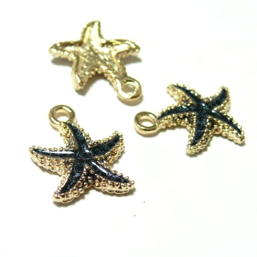 Bu171011174229 pax 4 pendentifs, breloques, etoile de mer, 18 par 15mm, doré et noir n0 1