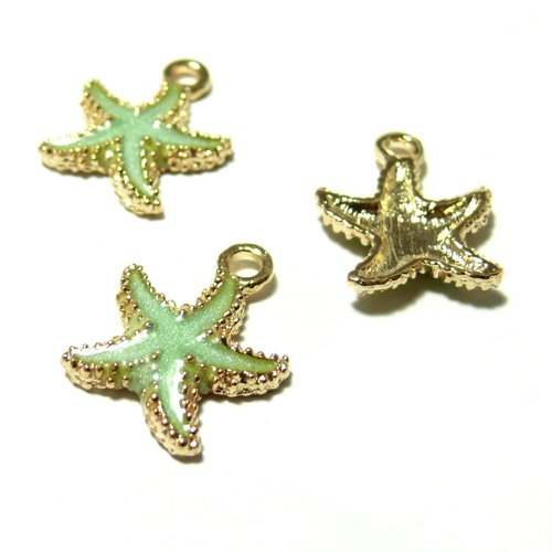 Bu171011174229 pax 10 pendentifs, breloques, etoile de mer, 18 par 15mm ,doré et vert n0 5