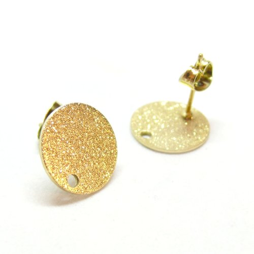 H11z021b01g pax 4 boucles d'oreilles, puce rond stardust 10mm, acier inoxydable 304 finition doré, placage ionique