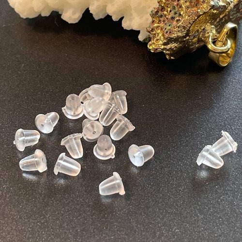 H11e00304 – lot de 200 stoppeurs embouts poussoirs  plastique transparent 6 par 4mm pour boucles d’oreille puce et crochets