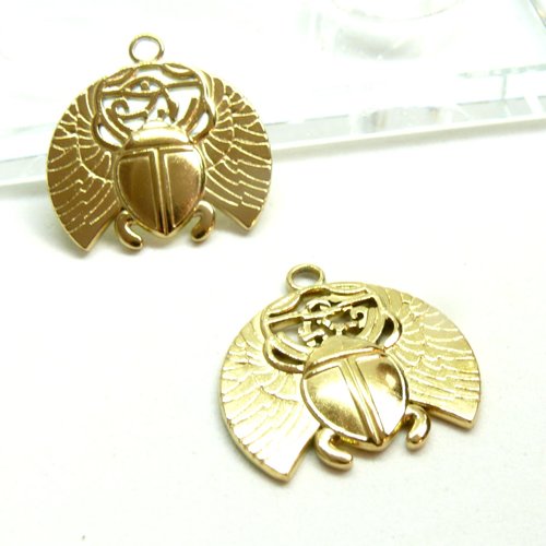 H11a07038g – lot de 1 pendentif amulette scarabée égyptien 25mm – acier inoxydable 304 doré 18k ionique