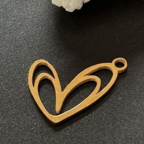 H11b05612g – lot de 1 pendentif double coeur 22mm – acier inoxydable 304 doré ionique