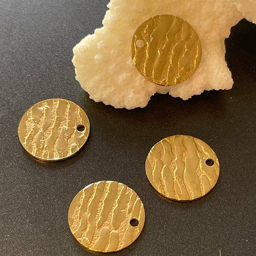 H11e45504g – lot de 2 pendentifs médaille texturée 15mm – acier inoxydable 304 doré placage ionique