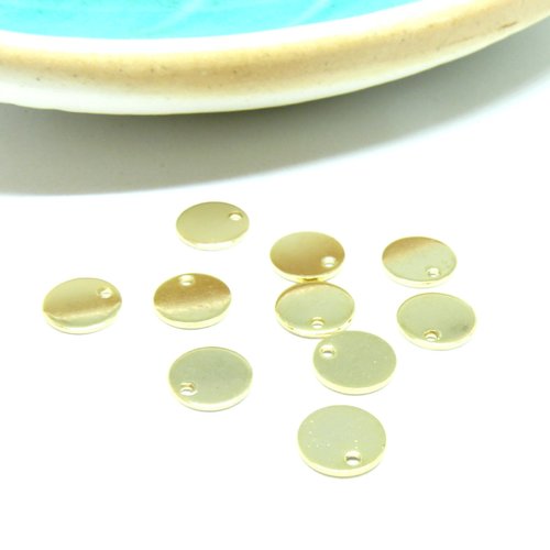 H11f075-07a – lot de 10 pendentifs médaillon 10mm – acier inoxydable 304 doré ionique