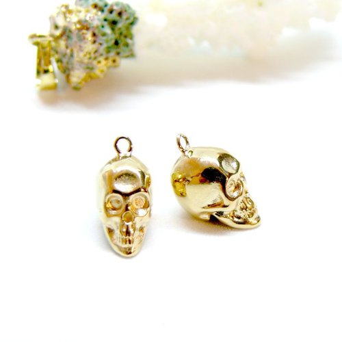 H11f256026g – lot de 1 pendentif crane tête de mort 3d 14mm – acier inoxydable 304 doré placage ionique