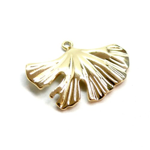 H11f29010g– lot de 1 pendentif feuille de ginkgo biloba 30mm – acier inoxydable 304 doré 18k placage ionique