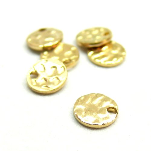 H11f29326g – lot de 6 médaillons martelés 10mm – acier inoxydable 304 doré, placage ionique